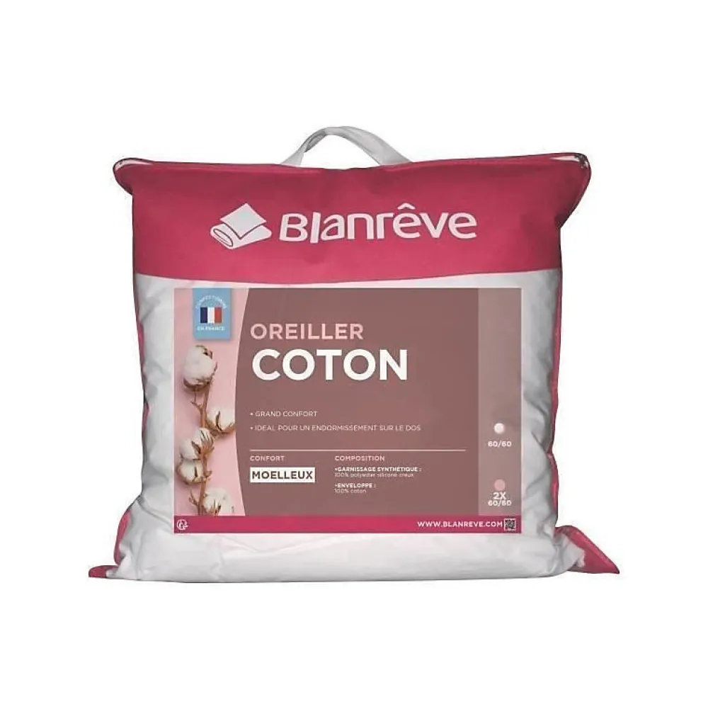 Blanreve Oreiller en coton - 60 x 60 cm - Blanc* Oreiller Moelleux