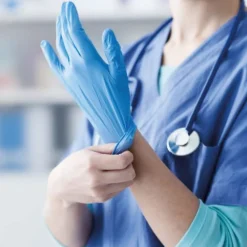 Vivezen Boite de 100 gants en nitrile jetables - non poudrés - Taille S - Bleu -* Gants De Ménage