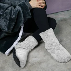 Boots, bottes, chaussons chauffants micro ondes déhoussables - Du 36 au 43 - Gris clair -><noscript><img width=