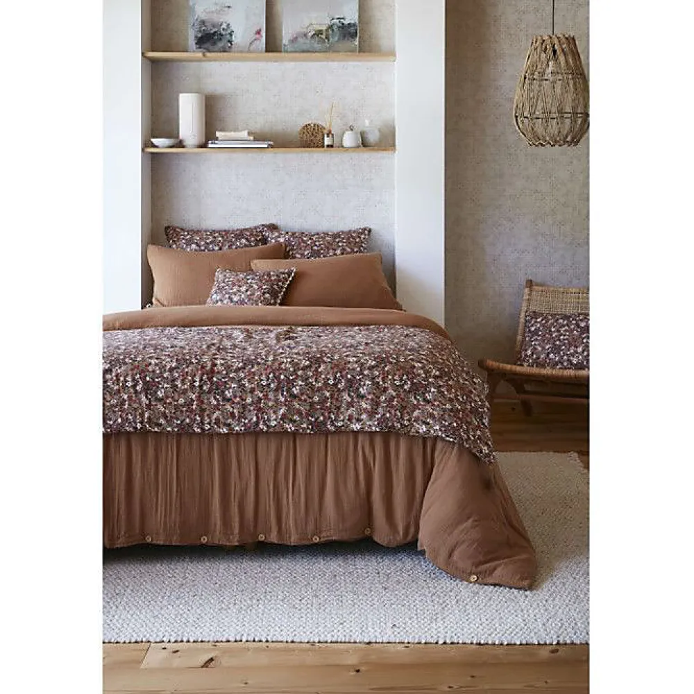 L'Effet Papillon Bout de lit "Capucine" 90 x 200 cm "Gaze de Coton" - Capucine Camel - 90 x 200 cm* Boutis, Couvre-Lit, Édredon