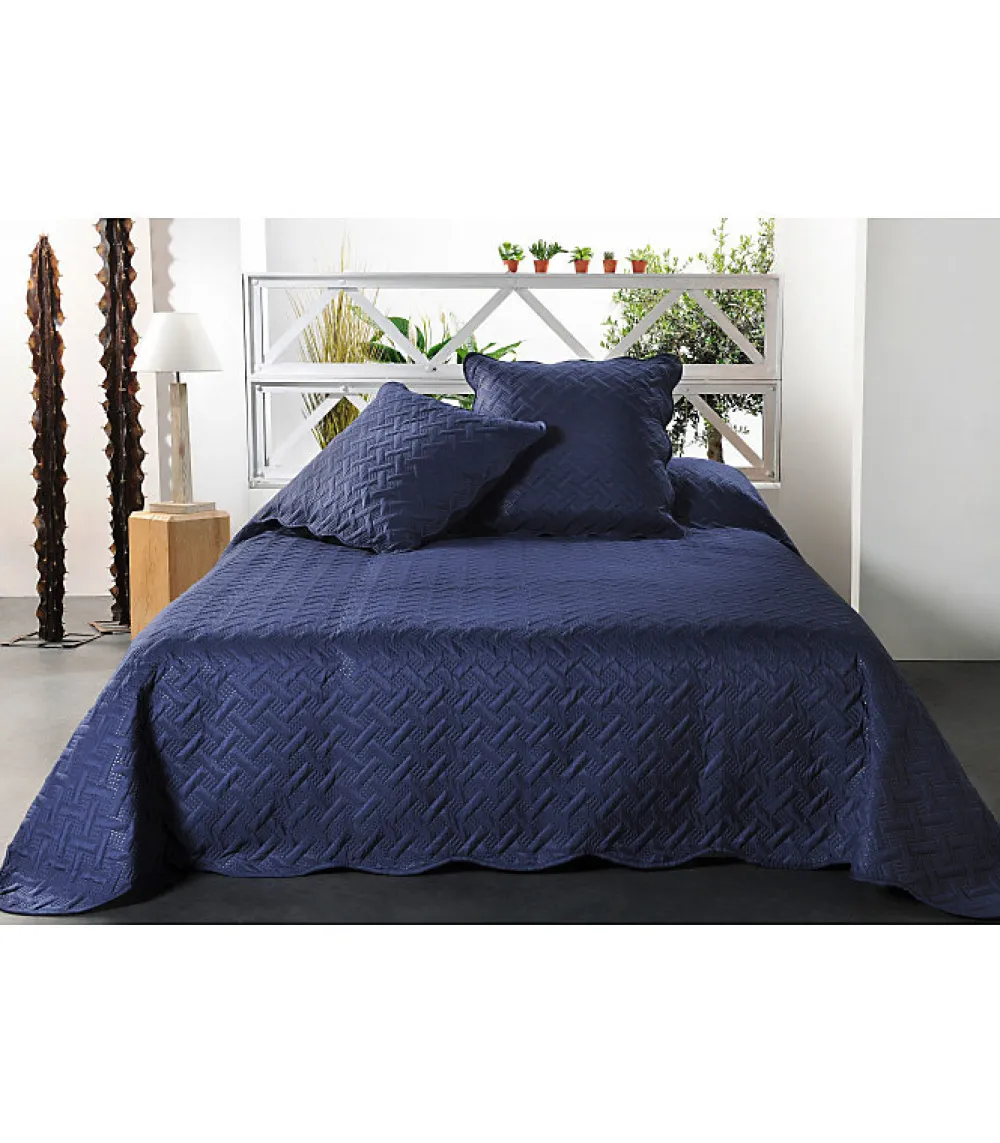 Boutis contemporain bleu marine - 180x240cm - Bleu marine>Linder Online