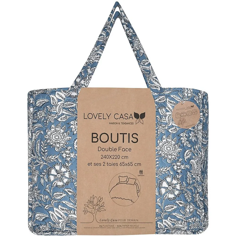 Boutis 240x220 avec 2 taies et sac Julianne bleu>Lovely Casa New