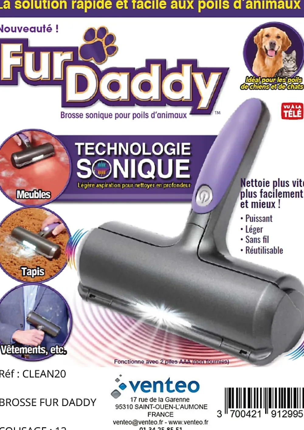 Venteo Brosse anti-poils animaux Fur Daddy* Brosse De Nettoyage