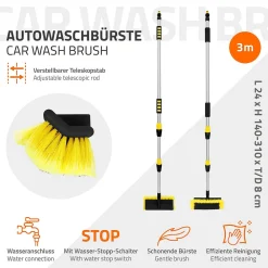Brosse de Lavage Auto avec Manche Télescopique, Réglable de 130 à 300 cm><noscript><img width=