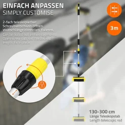 Brosse de Lavage Auto avec Manche Télescopique, Réglable de 130 à 300 cm><noscript><img width=