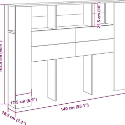 Cabinet de Tête de Lit Chêne noir 120 x 18.5 x 102.5 cm><noscript><img width=