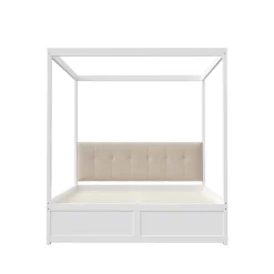 ProximaX Cadre de lit à baldaquin 140 x 200 cm avec 2 grands tiroirs et dossier moelleux, lit en bois blanc* Sommier