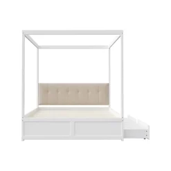 ProximaX Cadre de lit à baldaquin 140 x 200 cm avec 2 grands tiroirs et dossier moelleux, lit en bois blanc* Sommier