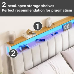 Teeno Cadre de lit, 160 x 200 avec Base en métal, lit 2 Personnes, avec lumières LED et Prises Multiples (1 Prise AC, 2 Ports USB)* Sommier