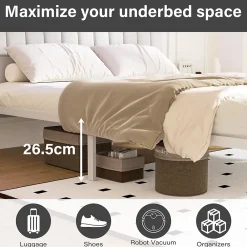 Teeno Cadre de lit, 160 x 200 avec Base en métal, lit 2 Personnes, avec lumières LED et Prises Multiples (1 Prise AC, 2 Ports USB)* Sommier