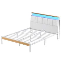 Teeno Cadre de lit, 140 x 190 avec Base en métal, lit 2 Personnes, avec lumières LED et Prises Multiples (1 Prise AC, 2 Ports USB), lit* Sommier