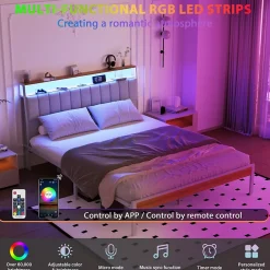 Teeno Cadre de lit, 140 x 190 avec Base en métal, lit 2 Personnes, avec lumières LED et Prises Multiples (1 Prise AC, 2 Ports USB), lit* Sommier