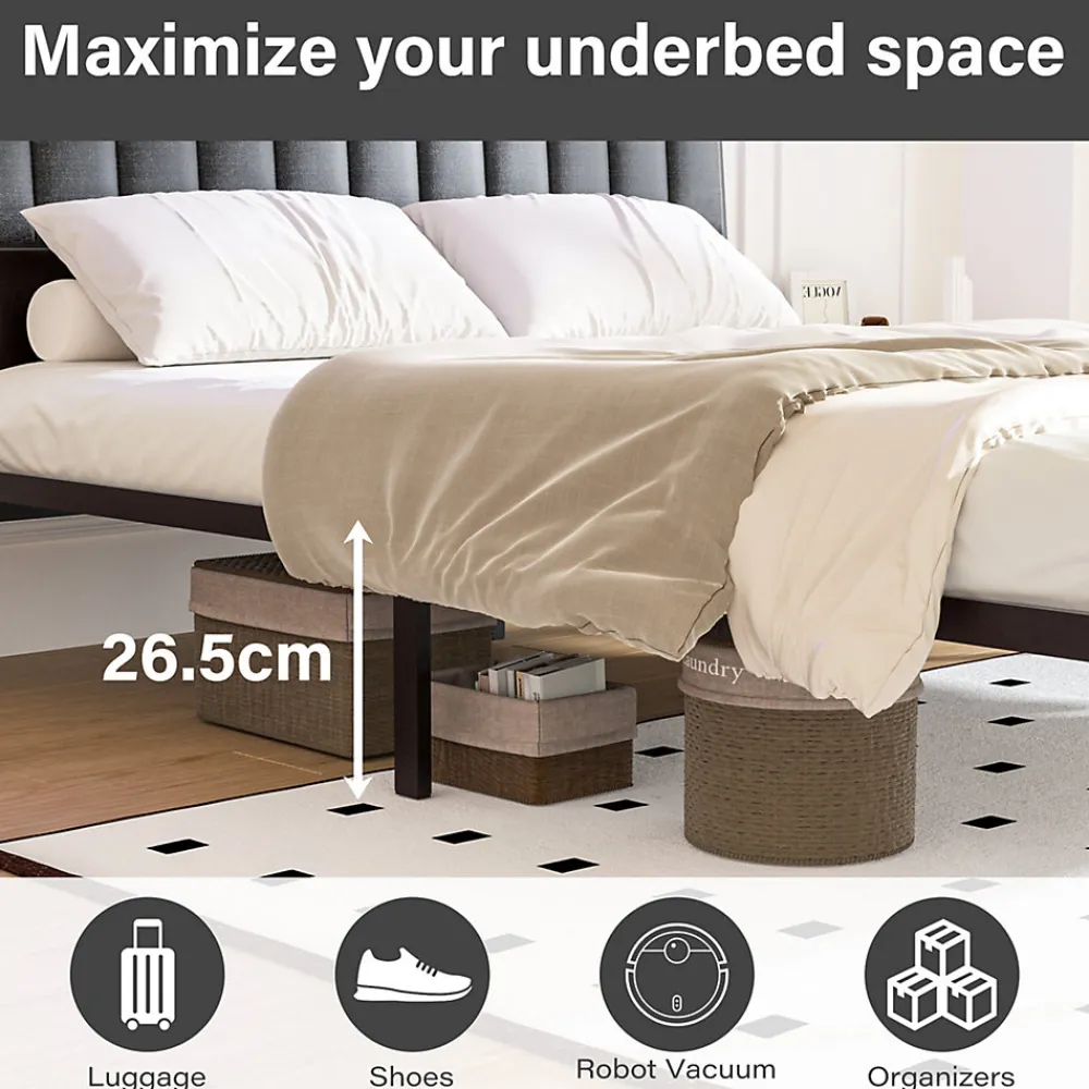 Cadre de lit 140 x 190 avec Base en métal, lit 2 Personnes, avec lumières LED et Prises Multiples (1 Prise AC, 2 Ports USB), avec>Teeno Sale