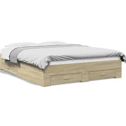 Cadre de lit avec tiroirs sans matelas chêne sonoma 160x200 cm>Vidaxl Online