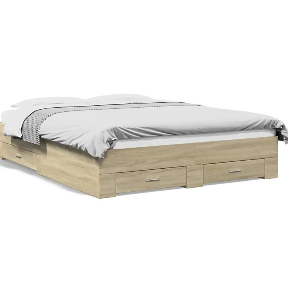 Cadre de lit avec tiroirs sans matelas chêne sonoma 160x200 cm>Vidaxl Online