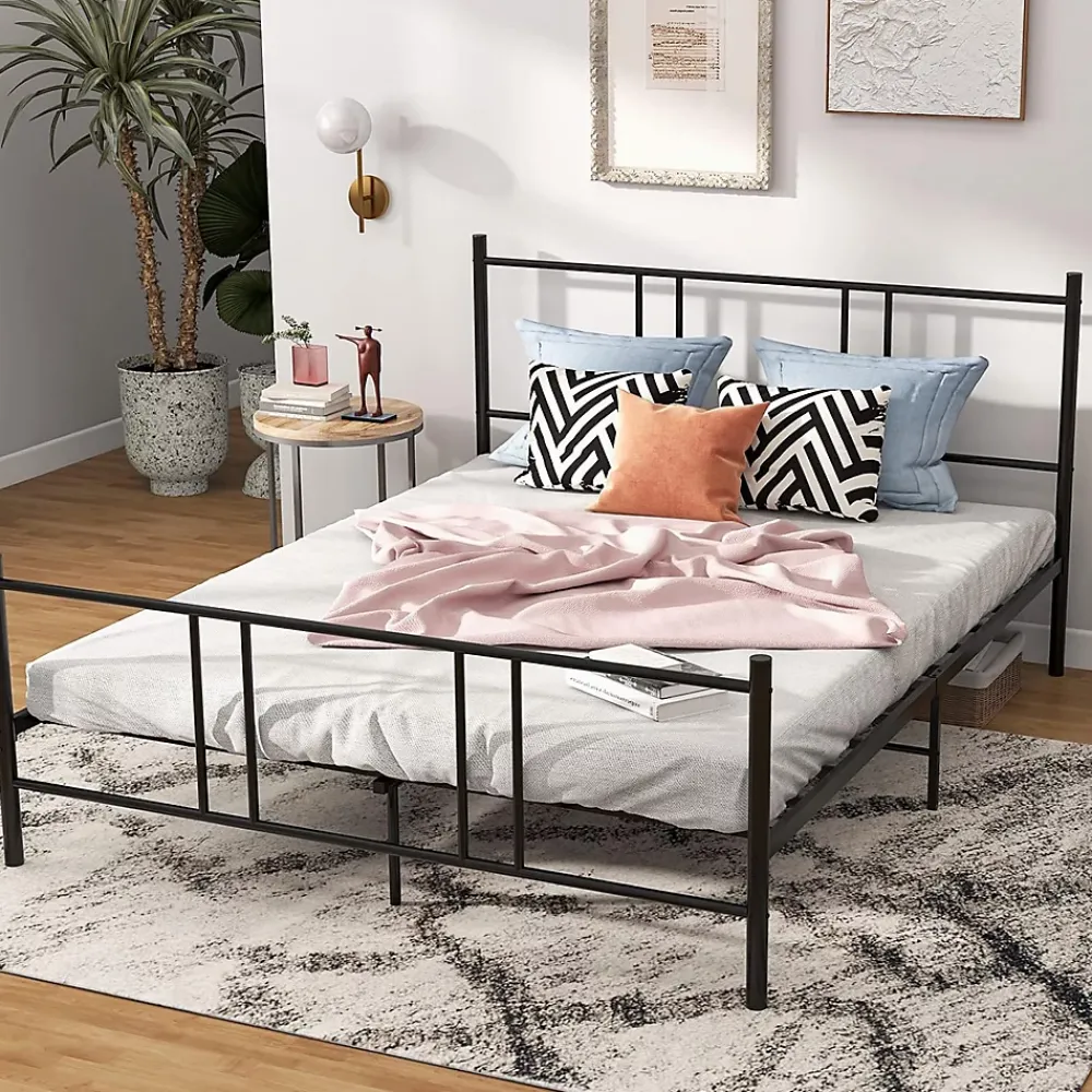 Giantex Cadre de Lit de Plateforme Sommier Lit Double King Size en Métal Rangement sous Lit Haute Tête 101cm* Lit Double