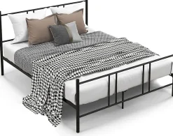 Giantex Cadre de Lit de Plateforme Sommier Lit Double King Size en Métal Rangement sous Lit Haute Tête 101cm* Lit Double