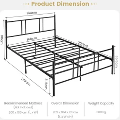 Giantex Cadre de Lit de Plateforme Sommier Lit Double King Size en Métal Rangement sous Lit Haute Tête 101cm* Lit Double