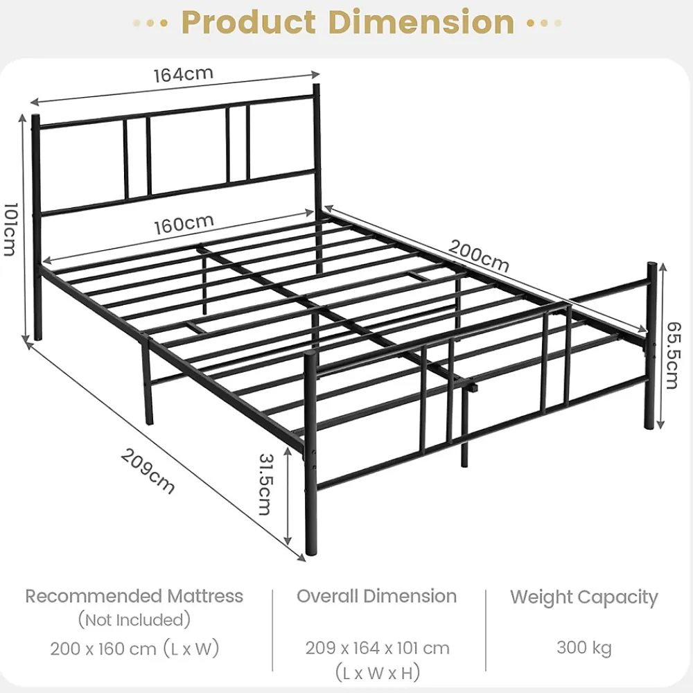 Giantex Cadre de Lit de Plateforme Sommier Lit Double King Size en Métal Rangement sous Lit Haute Tête 101cm* Lit Double