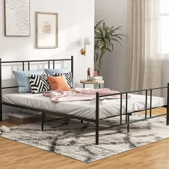 Giantex Cadre de Lit de Plateforme Sommier Lit Double King Size en Métal Rangement sous Lit Haute Tête 101cm* Lit Double