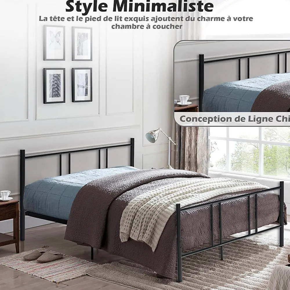Giantex Cadre de Lit de Plateforme Sommier Lit Double King Size en Métal Rangement sous Lit Haute Tête 101cm* Lit Double