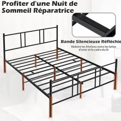 Giantex Cadre de Lit de Plateforme Sommier Lit Double King Size en Métal Rangement sous Lit Haute Tête 101cm* Lit Double