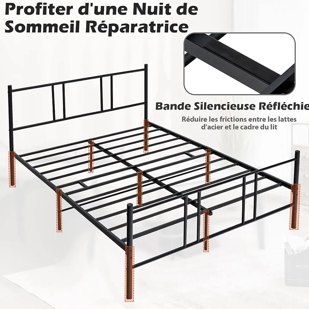 Giantex Cadre de Lit de Plateforme Sommier Lit Double King Size en Métal Rangement sous Lit Haute Tête 101cm* Lit Double