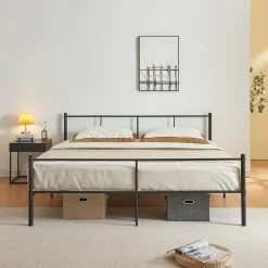 Cadre de Lit Double en Métal Laos 180 x 200 cm Noir Mat en.casa>[En.Casa] Best