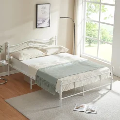Cadre de lit double Florenz Acier Revêtu par Poudre 160 x 200 Blanc en.casa>[En.Casa] Online