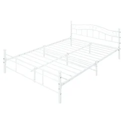 Cadre de lit double Florenz Acier Revêtu par Poudre 160 x 200 Blanc en.casa><noscript><img width=
