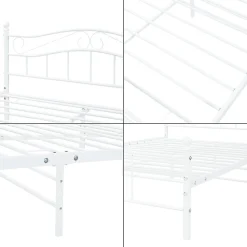 Cadre de lit double Florenz Acier Revêtu par Poudre 160 x 200 Blanc en.casa><noscript><img width=