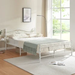 Cadre de lit double Florenz Acier Revêtu par Poudre 160 x 200 Blanc en.casa><noscript><img width=