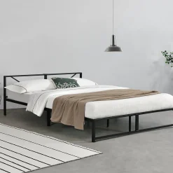 Cadre de Lit Double Meran en Métal 180 x 200 cm Noir en.casa>[En.Casa] Online