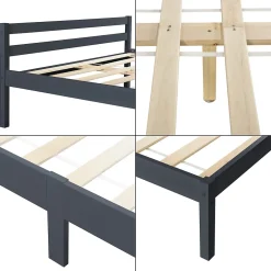 [En.Casa] Cadre de Lit Double Nakkila Pin 140 x 200 cm Gris Foncé en.casa* Lit Double
