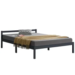 [En.Casa] Cadre de Lit Double Nakkila Pin 140 x 200 cm Gris Foncé en.casa* Lit Double