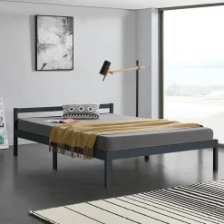 [En.Casa] Cadre de Lit Double Nakkila Pin 140 x 200 cm Gris Foncé en.casa* Lit Double