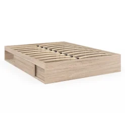 IDMarket Cadre de lit double SALEM avec rangements et sommier 140 x 190 cm façon hêtre* Lit Avec Rangement