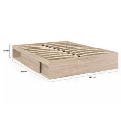 IDMarket Cadre de lit double SALEM avec rangements et sommier 140 x 190 cm façon hêtre* Lit Avec Rangement