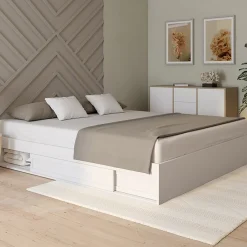 Cadre de lit double SALEM avec rangements et sommier 180 x 200 cm blanc>IDMarket Best
