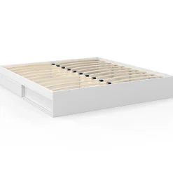 Cadre de lit double SALEM avec rangements et sommier 180 x 200 cm blanc><noscript><img width=