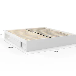Cadre de lit double SALEM avec rangements et sommier 180 x 200 cm blanc><noscript><img width=