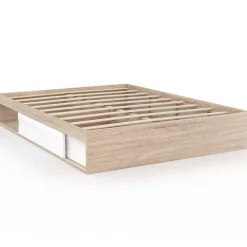 Cadre de lit double SALEM avec rangements et sommier 140 x 190 cm façon hêtre et blanc><noscript><img width=