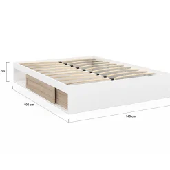 IDMarket Cadre de lit double SALEM avec rangements et sommier 140 x 190 cm blanc et façon hêtre* Lit Avec Rangement