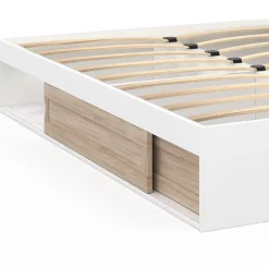 IDMarket Cadre de lit double SALEM avec rangements et sommier 140 x 190 cm blanc et façon hêtre* Lit Avec Rangement