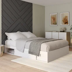 Cadre de lit double SALEM avec rangements et sommier 140 x 190 cm blanc>IDMarket Clearance