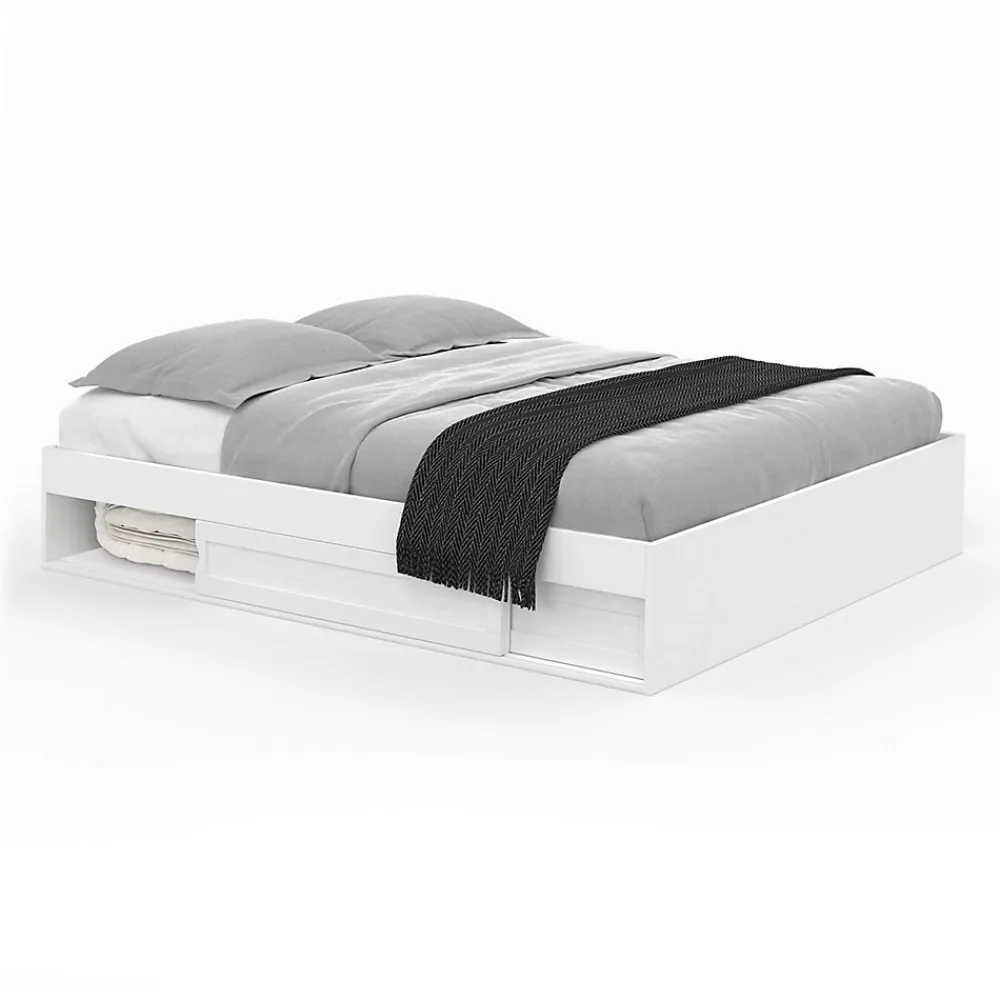 Cadre de lit double SALEM avec rangements et sommier 140 x 190 cm blanc>IDMarket Clearance