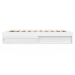 Cadre de lit double SALEM avec rangements et sommier 140 x 190 cm blanc><noscript><img width=