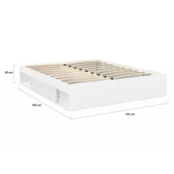 Cadre de lit double SALEM avec rangements et sommier 140 x 190 cm blanc><noscript><img width=