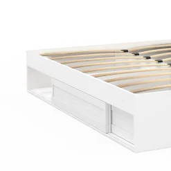 Cadre de lit double SALEM avec rangements et sommier 140 x 190 cm blanc><noscript><img width=