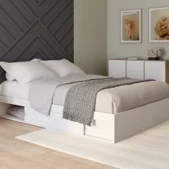 IDMarket Cadre de lit double SALEM avec rangements et sommier 160 x 200 cm blanc* Lit Avec Rangement